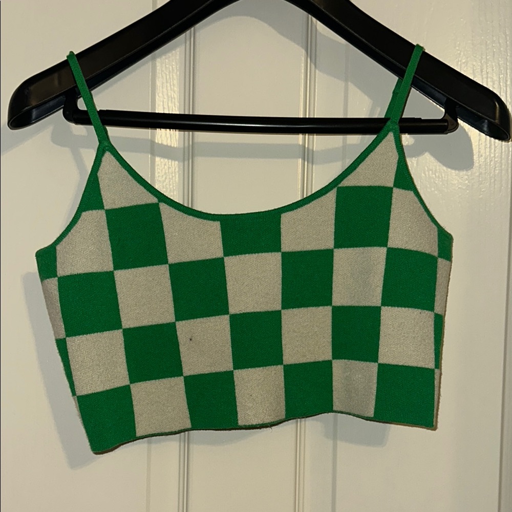 Green and White Checkered Crop Top